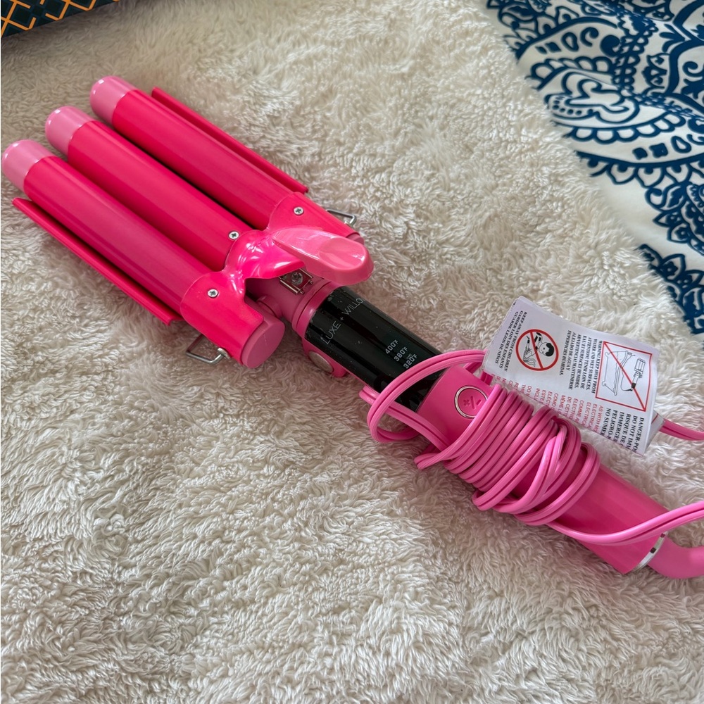 Triple Barrel Hair Waver in Bright Pink curling iron